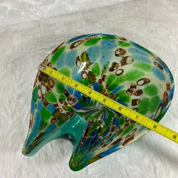Vintage Mid century  Murano Italian Colorful Confetti Glass Bowl Teal Silver - Picture 11 of 12